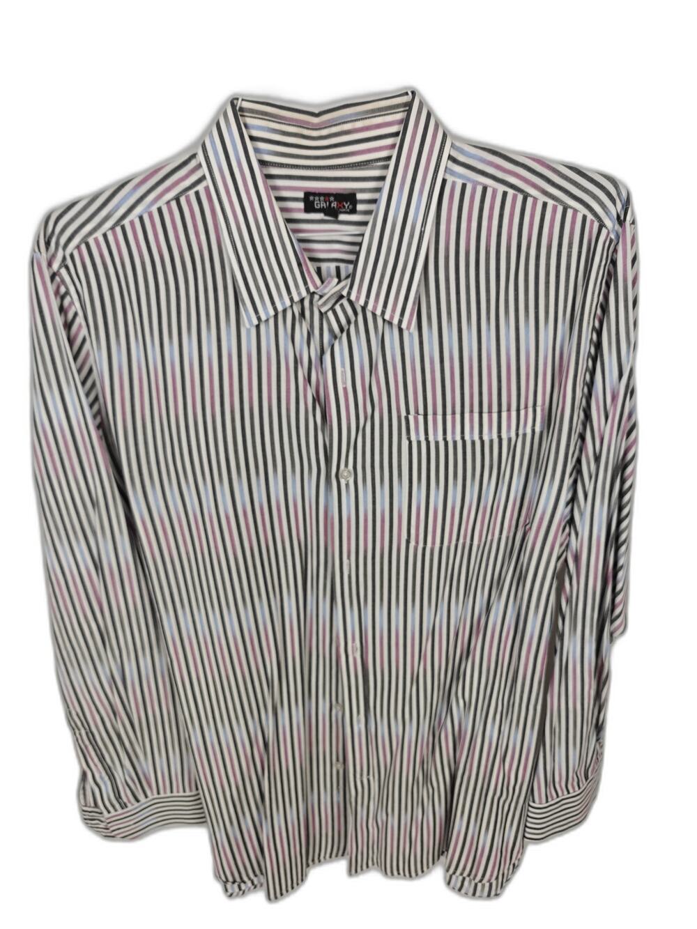 Galaxy by Harvic Men's Multicolor Striped Button Front Dress Shirt Long Sleeve